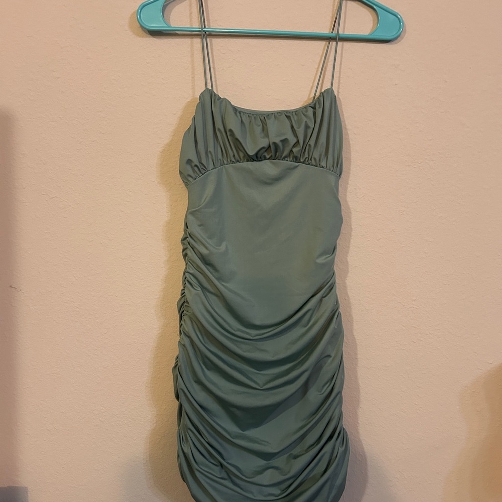 Green Ruched Mini Dress